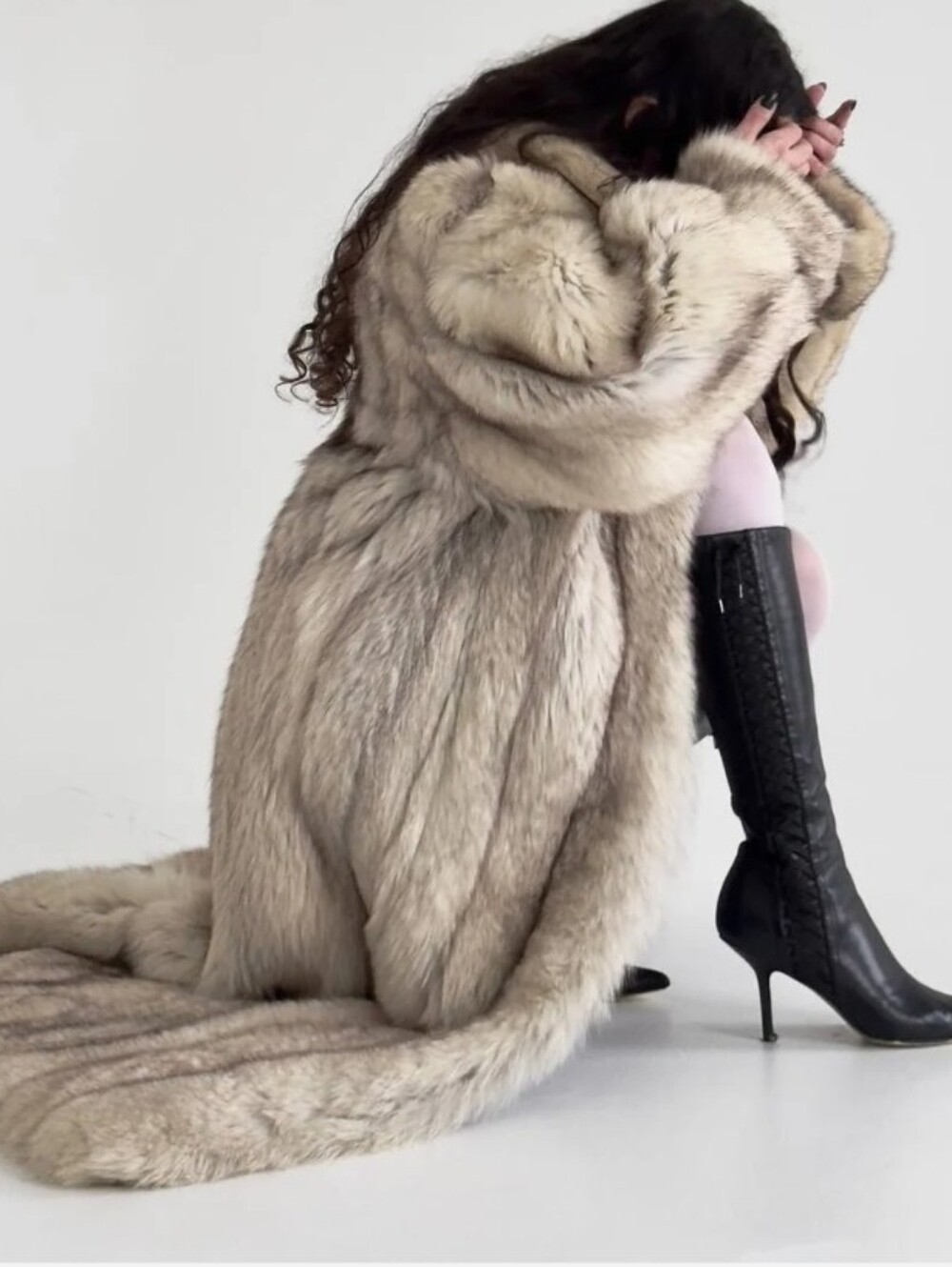 Vintage Avanti Furs shaded fox fur long coat featuring a grand shawl collar